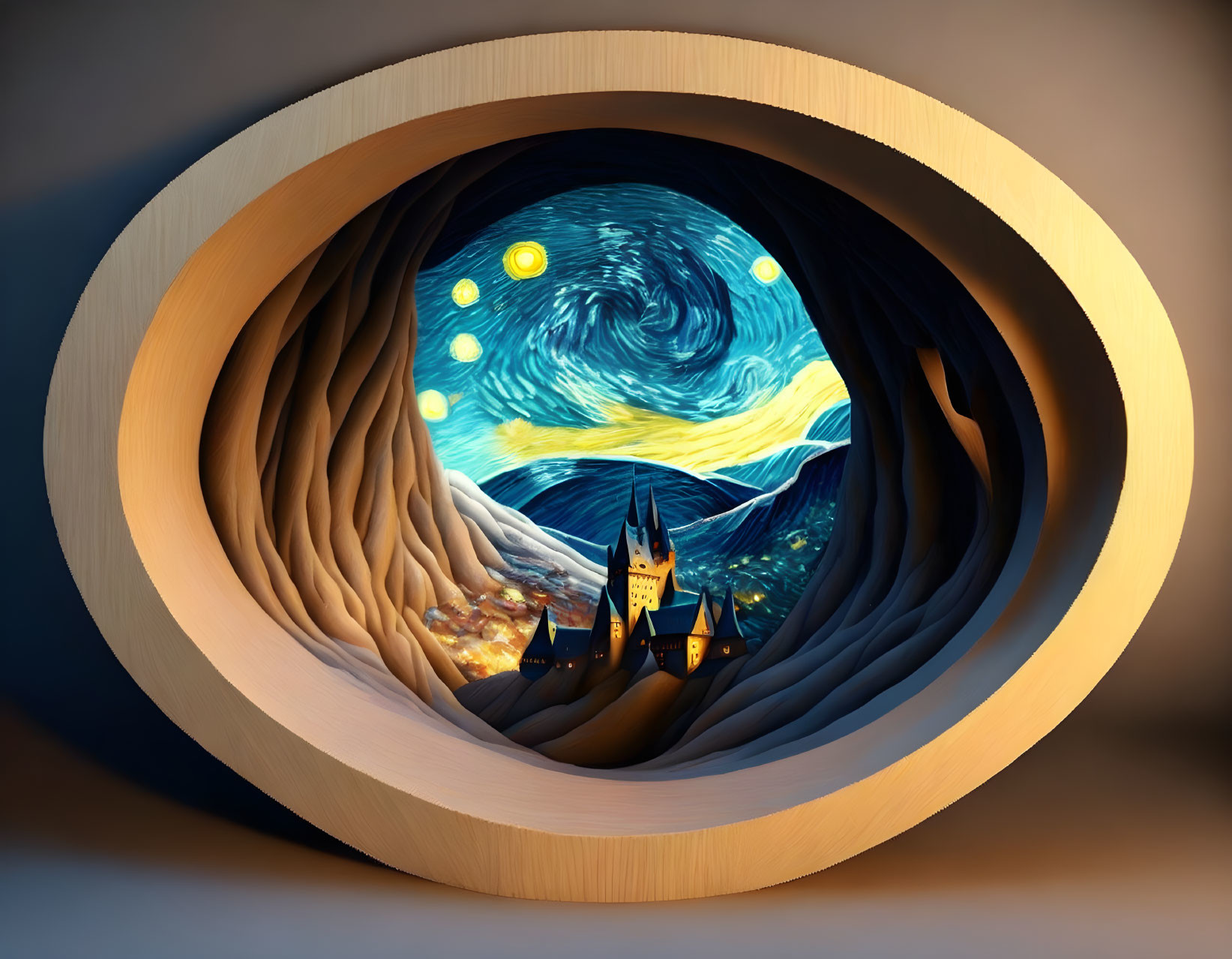 Layered Circular Frames Create 3D Starry Night Art