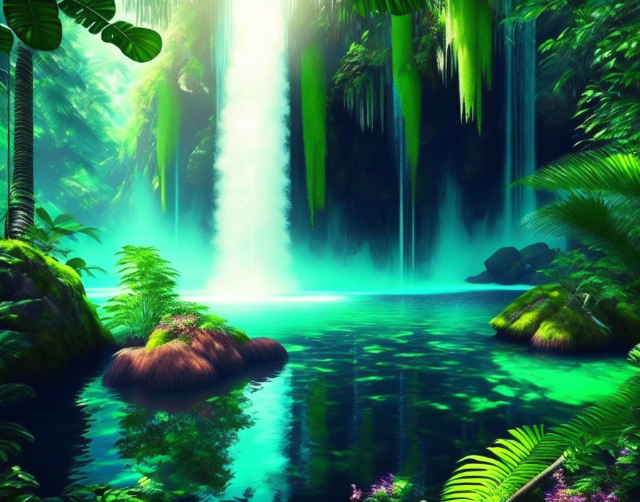 Tropical forest near waterfall 