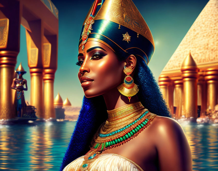 Digital Illustration: Elegant Woman as Ancient Egyptian Queen