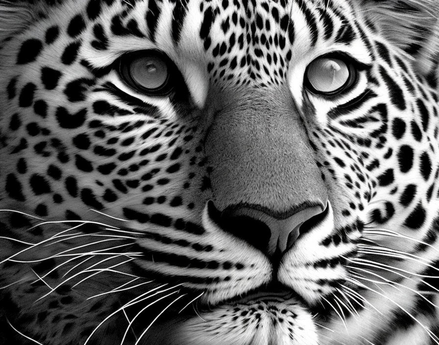 Detailed Leopard Face with Prominent Whiskers and Intense Eyes