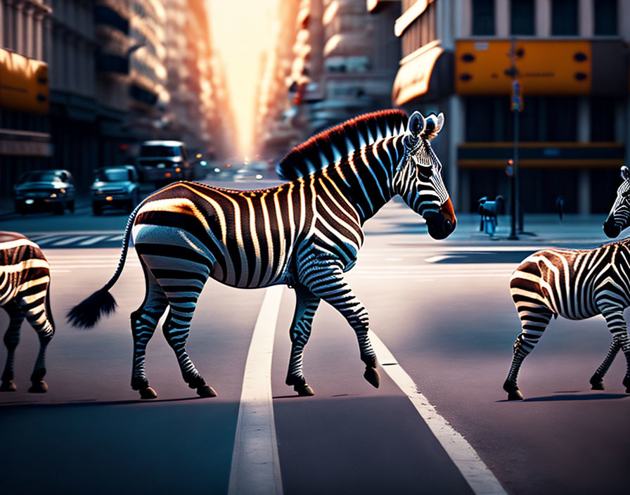 Zebras cross the street