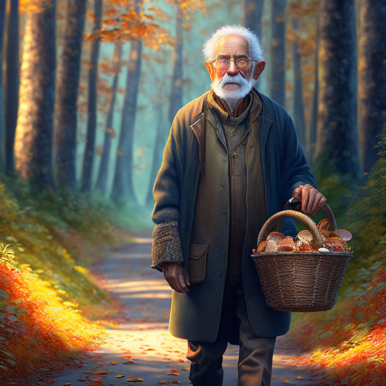 Old man with mushrooms