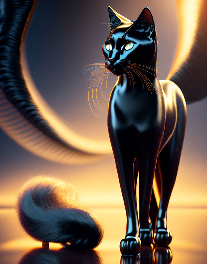 Black CGI Cat Posing Against Orange Backdrop