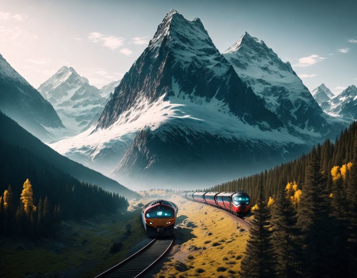 A big mountain through which a train passes