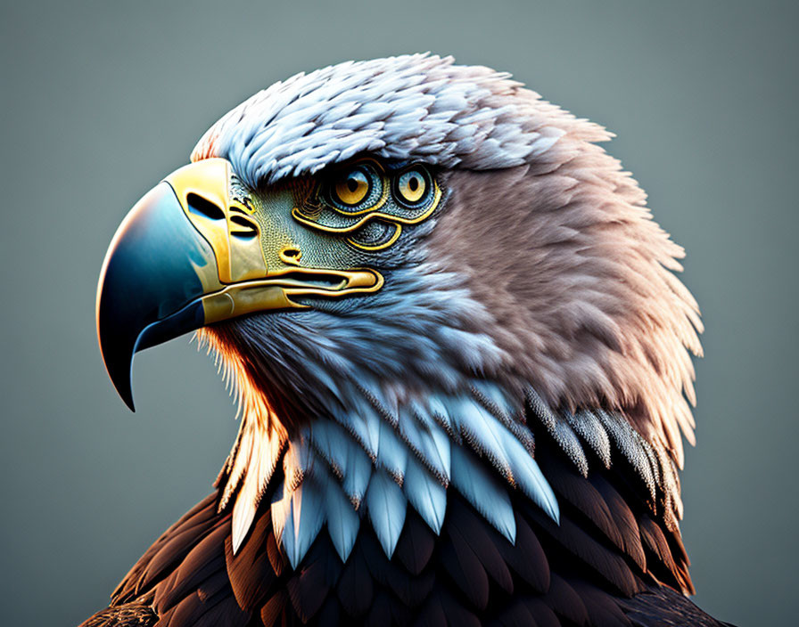 Detailed Digital Artwork: Realistic Eagle with Mechanical Eye Features