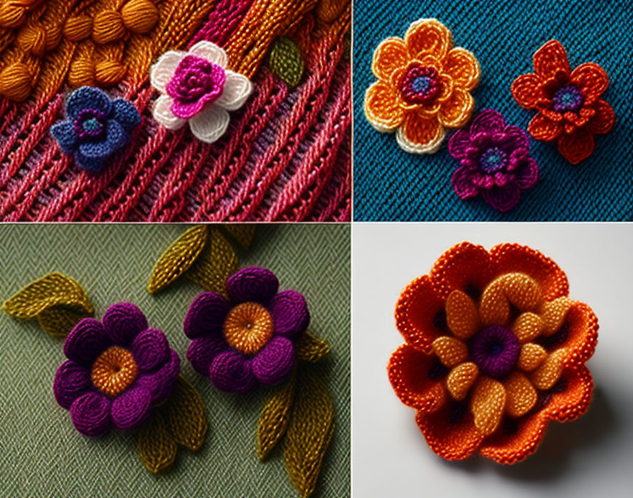 Knitted flowers sew silk and wool