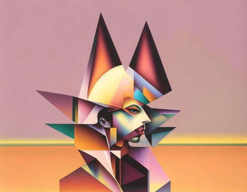 Colorful Geometric Portrait on Pink and Orange Background