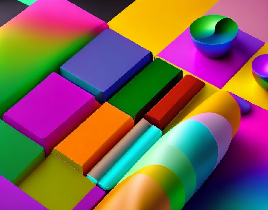 Colorful Geometric Shapes Artwork with 3D Illusion