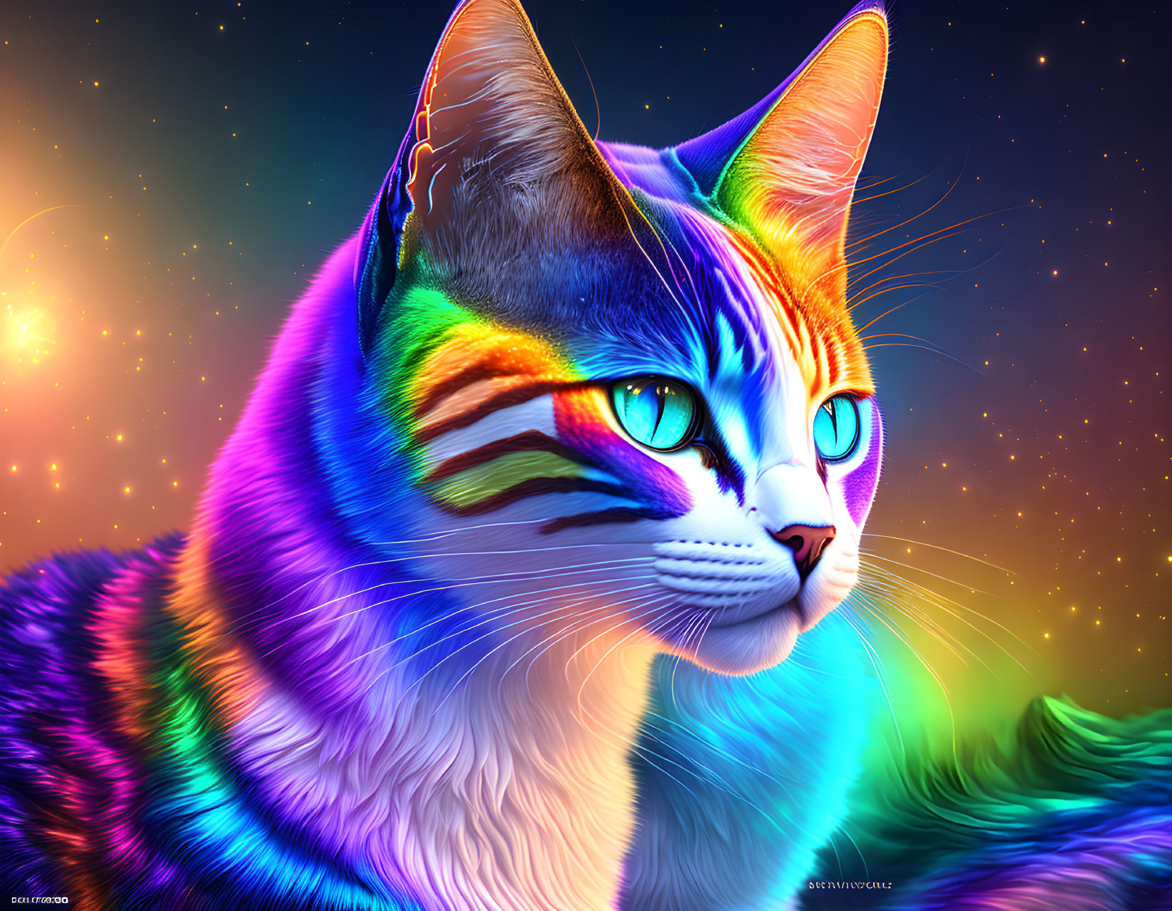 Rainbow sunrise cat god