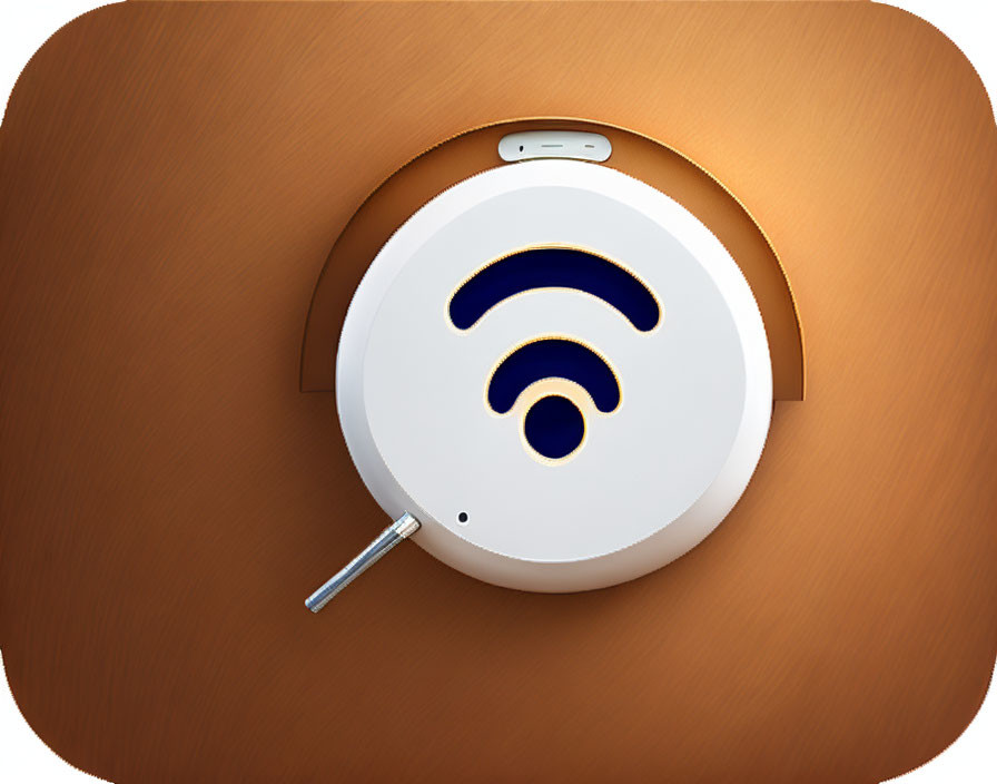 White Wi-Fi Symbol Device on Brown Background - Possible Robotic Vacuum