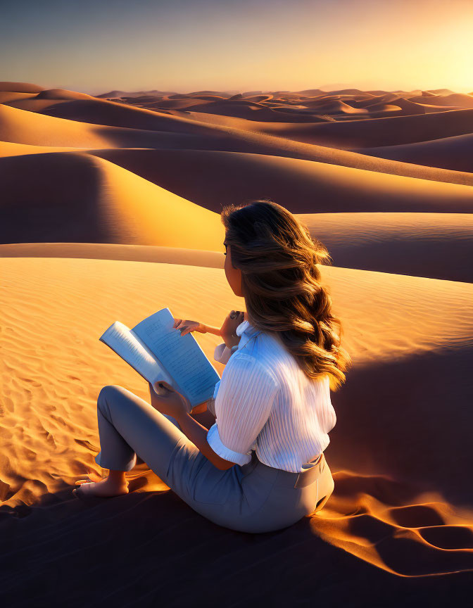 Manager reads report in the desert