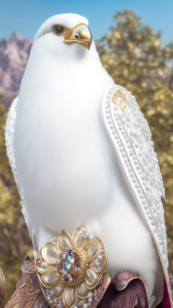 Stylized white and gold eagle with intricate details
