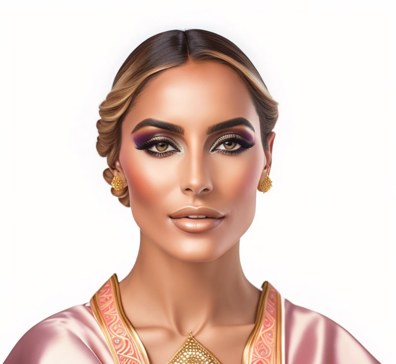 Woman with Striking Makeup and Elegant Accessories in Illustration