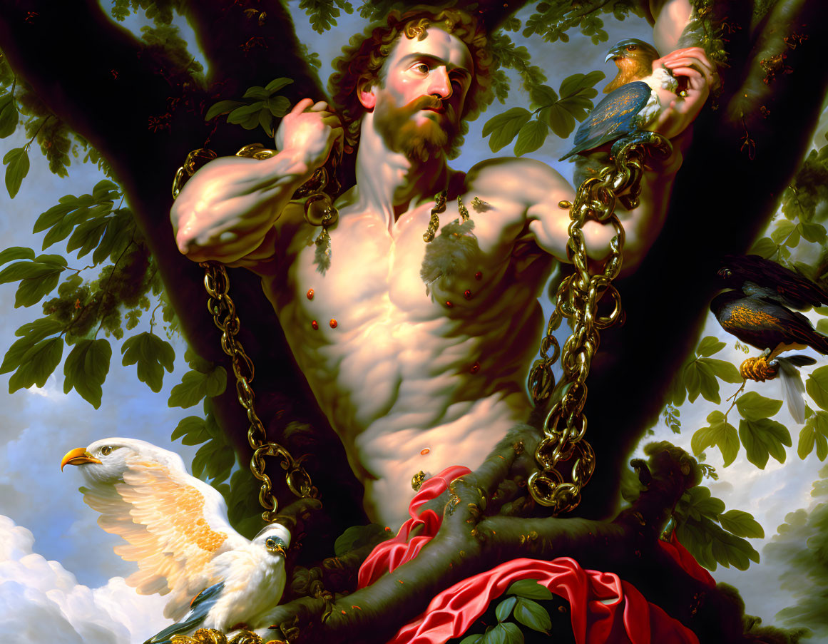 Prometheus chained to a tree