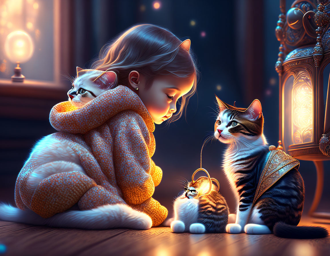 Little girl and her cat