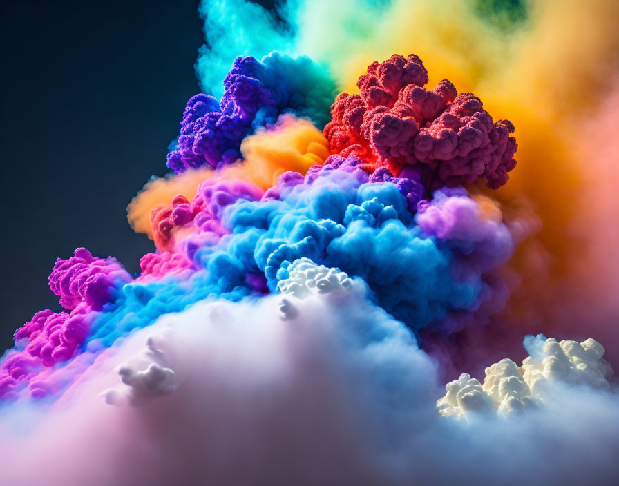 Colorful Smoke Plumes in Blue, Purple, Orange, and Yellow Against Dark Background