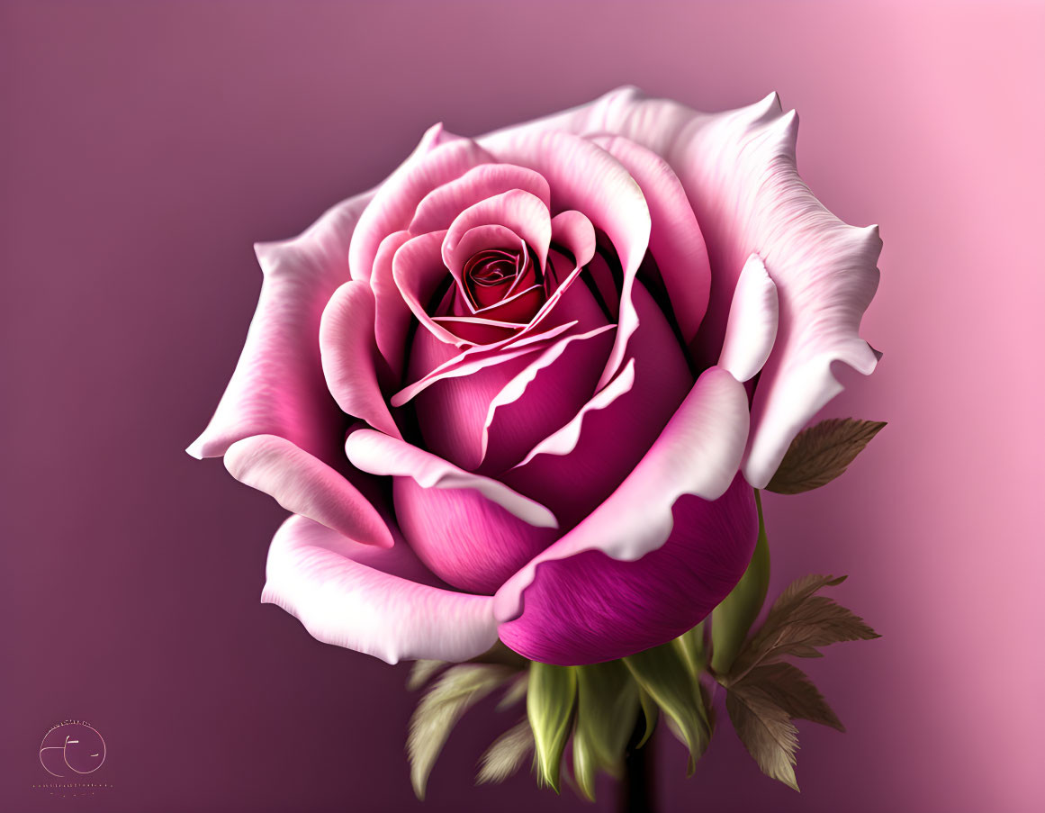 Pink rose with detailed petals on soft purple background