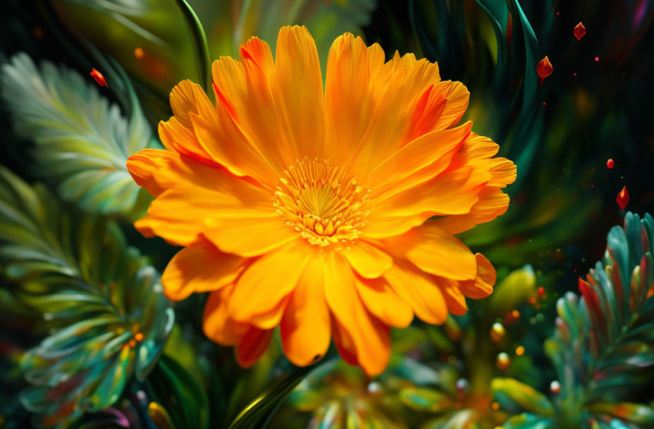 Bright Orange Flower with Yellow Center on Green Bokeh Background