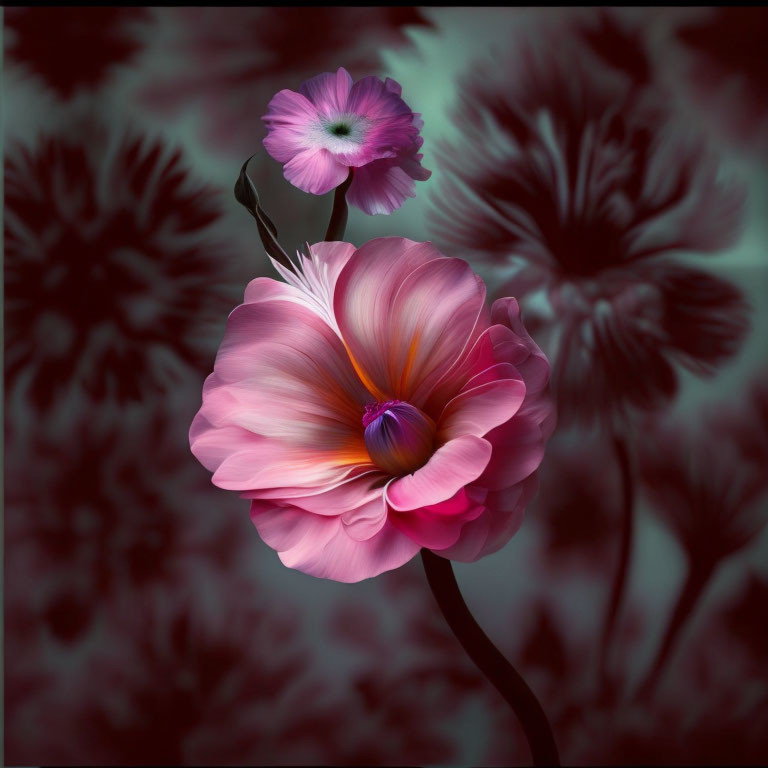 Vivid Pink Flower in Full Bloom Against Blurred Monochrome Background
