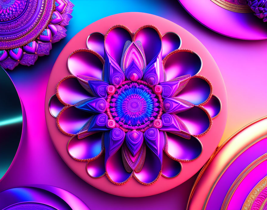 Colorful fractal flower on glossy multi-colored background