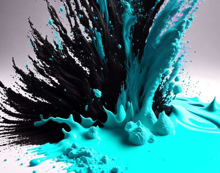 Abstract Turquoise and Black Ink Splash on White Background
