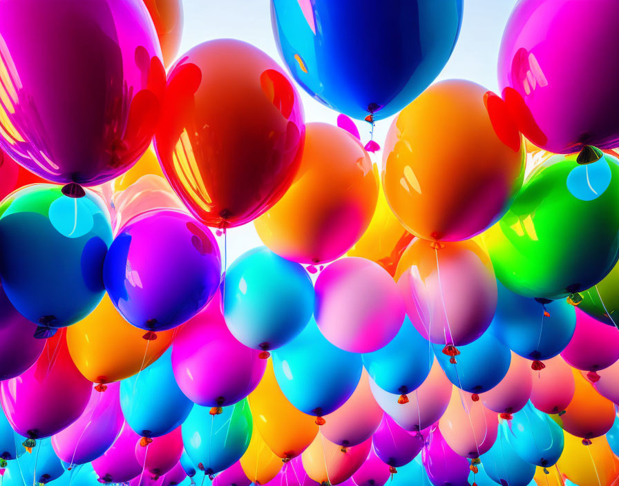 Colorful Cluster of Glossy Balloons in Pink, Orange, Blue, and Purple