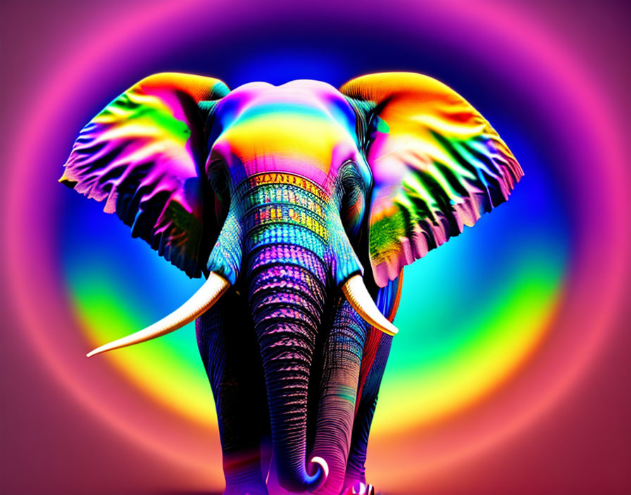 Colorful Psychedelic Elephant Art on Swirling Background