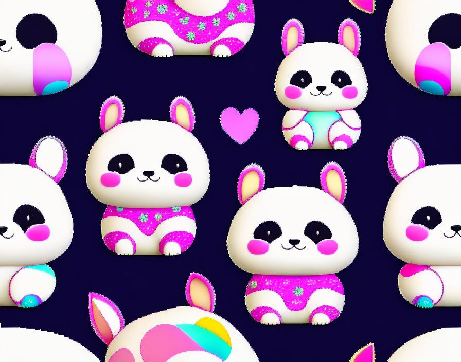 Cartoon bunnies pattern with hearts and donuts in pastel colors