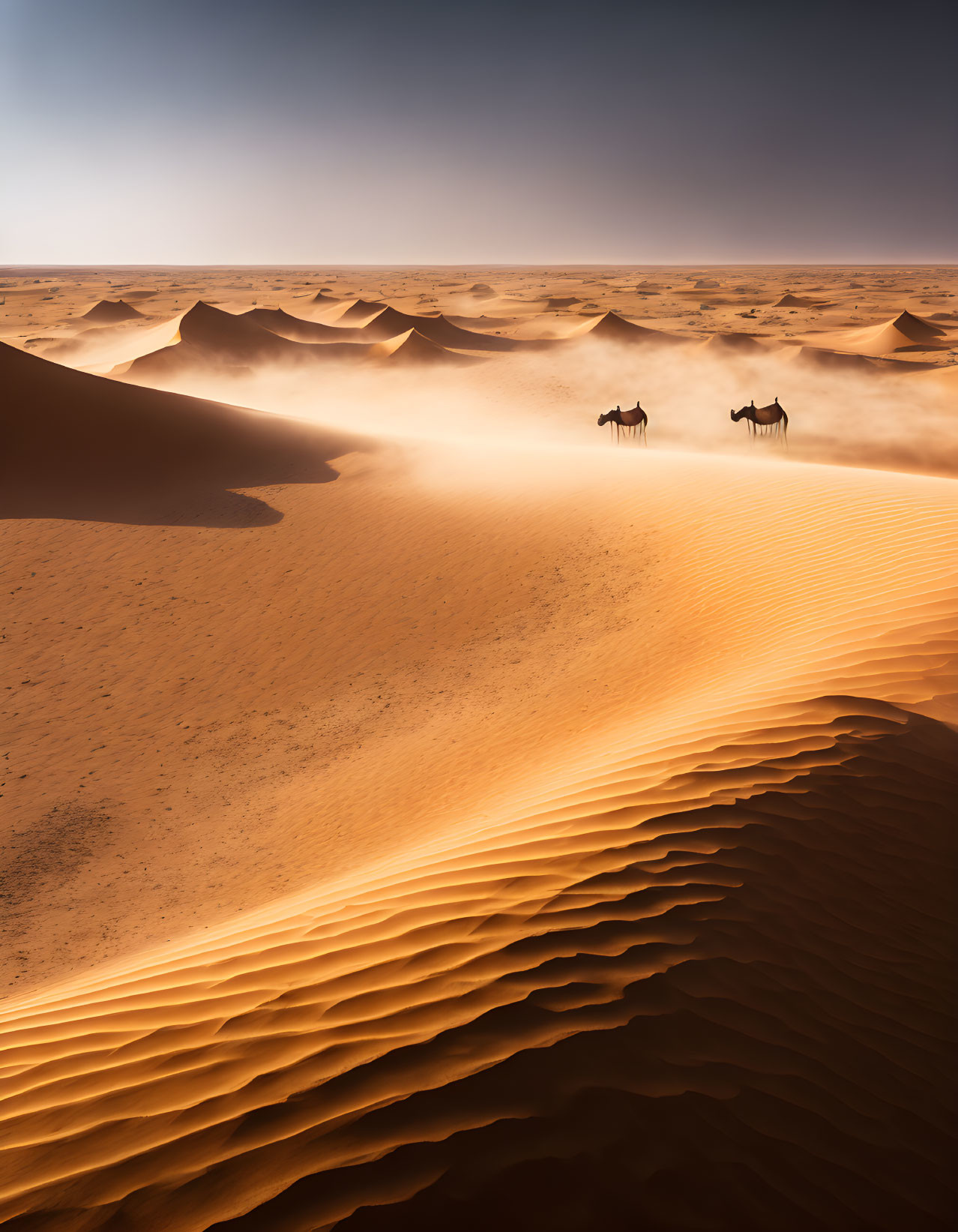 Sandstorm approaching on a desert