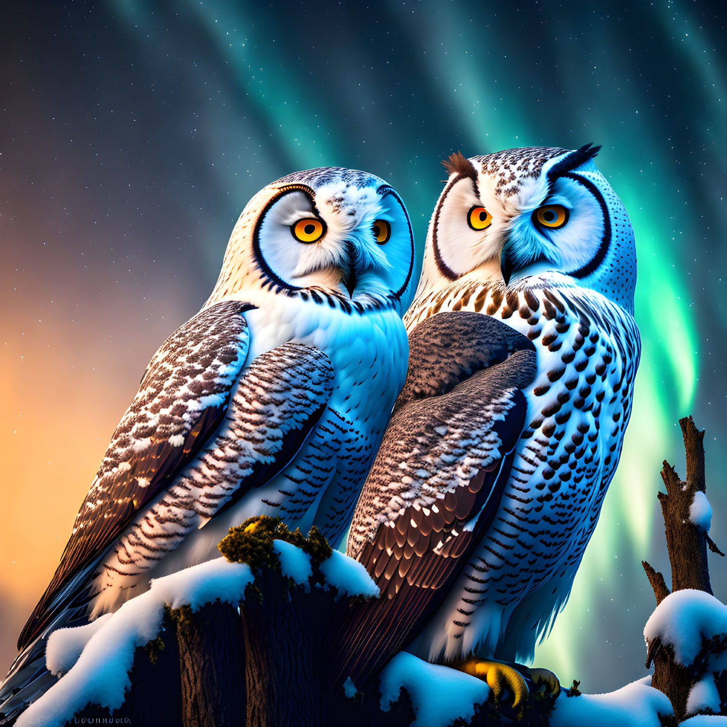 The owls by the Aurora Borealis