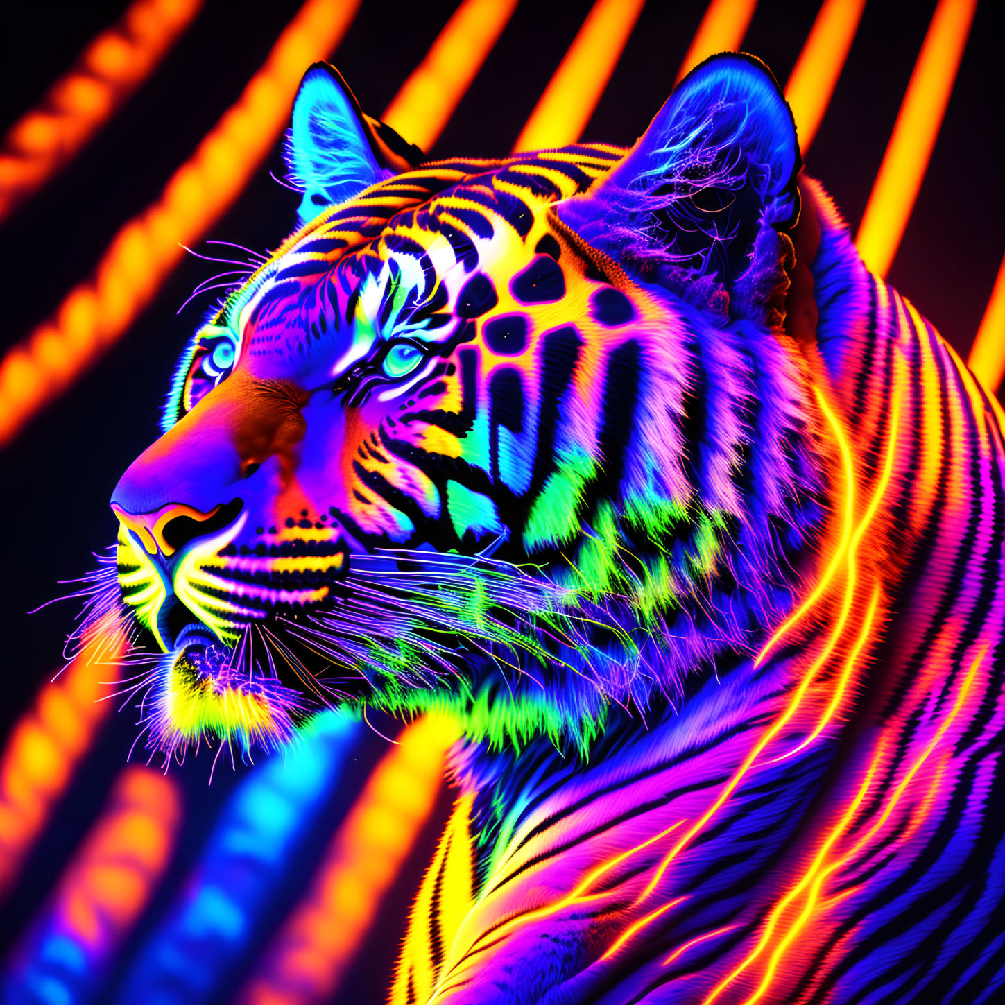 Black light art of a tiger