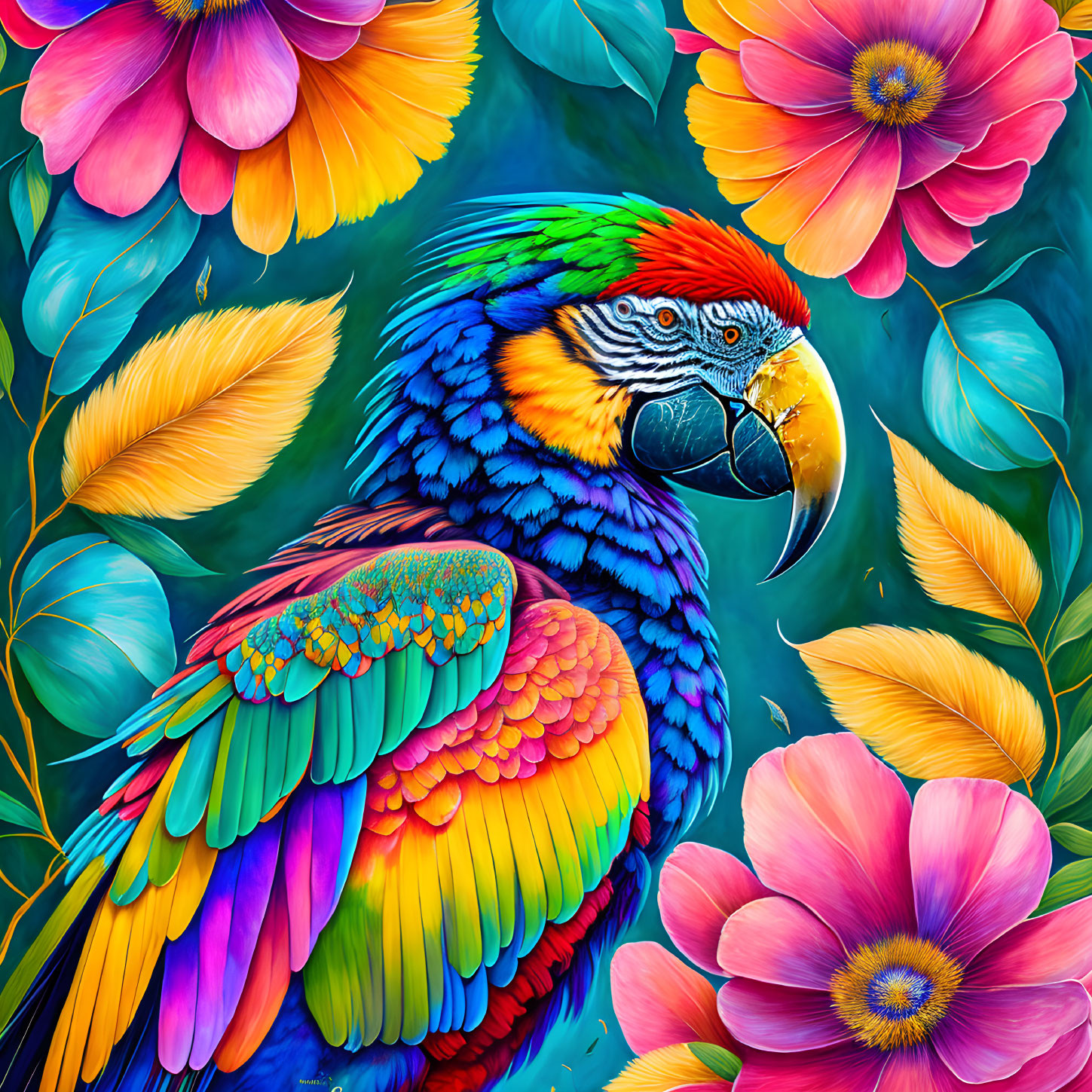 Macaw with flowers