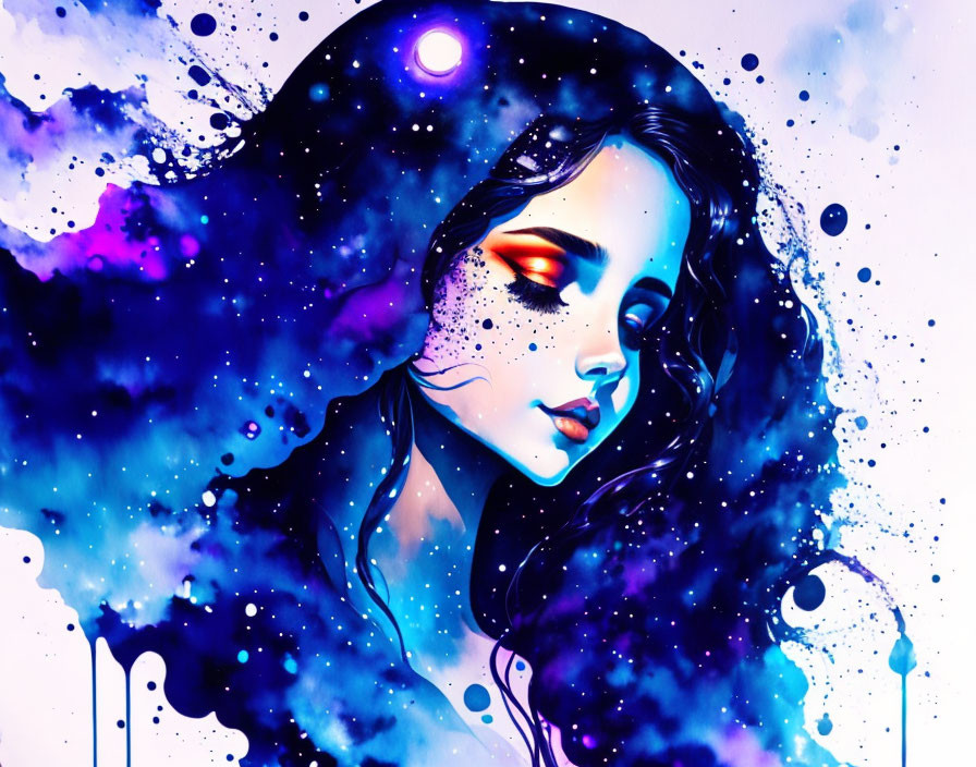 Cosmic-themed makeup woman in vibrant digital painting