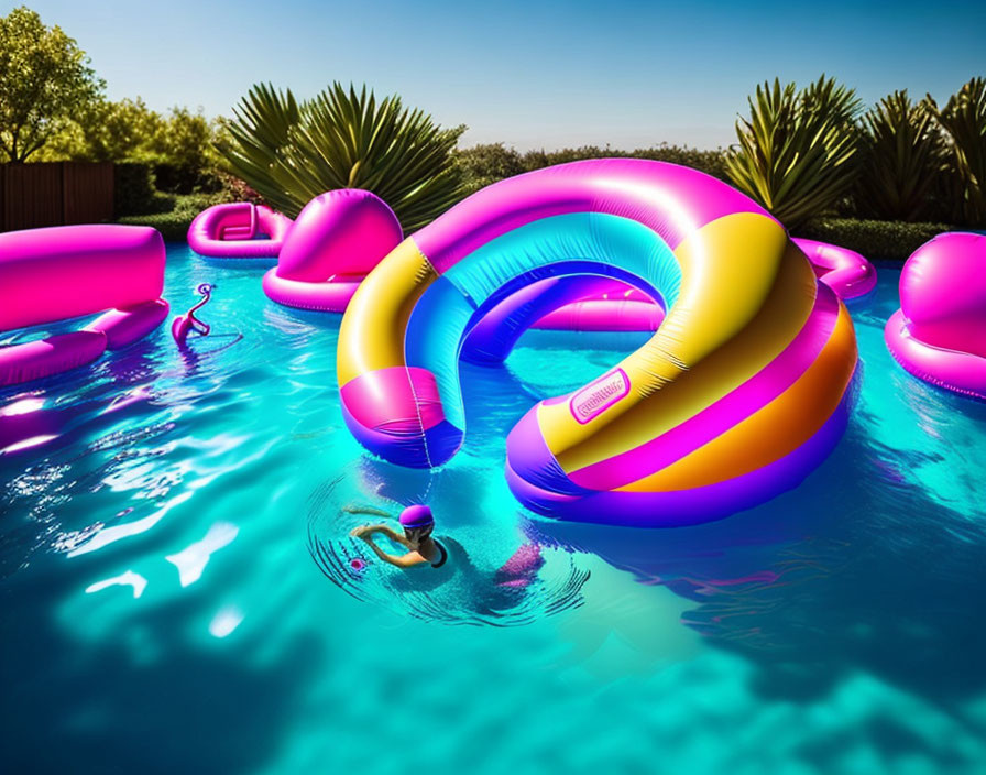 swimming pool, pink inflatable ring