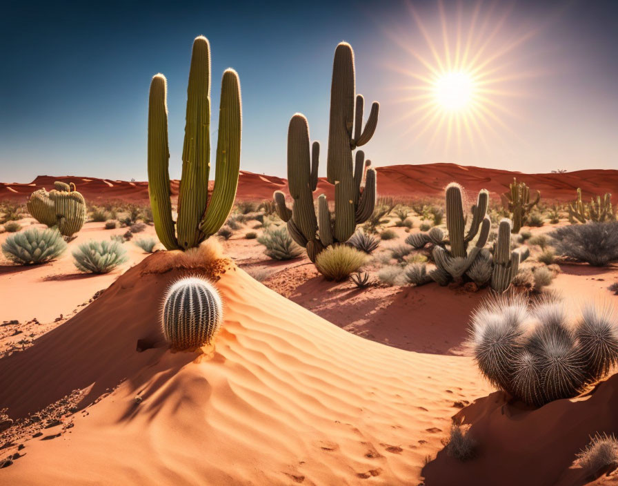 sun, desert, cactus blossomed