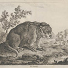 Mythical creature with leopard body and bear head by river