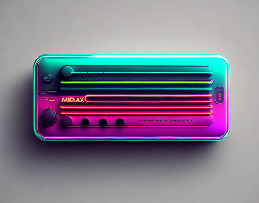 Iridescent Portable Speaker with Neon Color Bands and Minimalist Controls