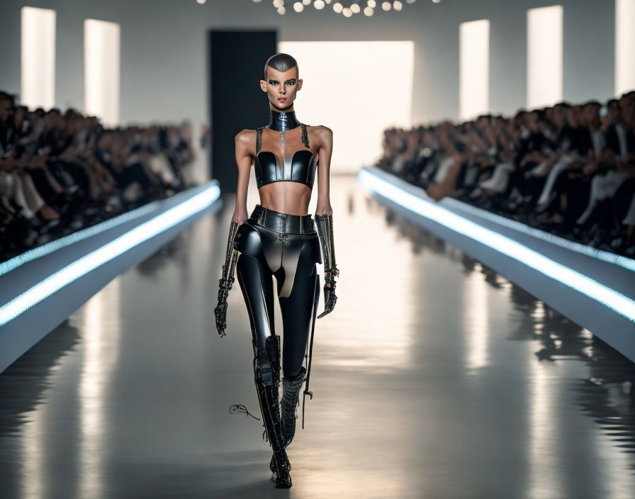 anorexic robot model on catwalk