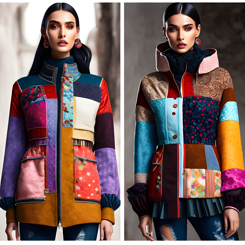 Colorful Patchwork Jacket and Vibrant Accessories on Woman
