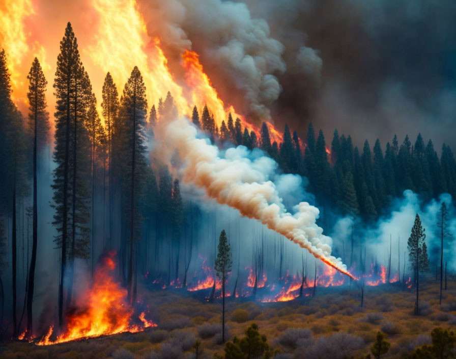 fire in the pine forest