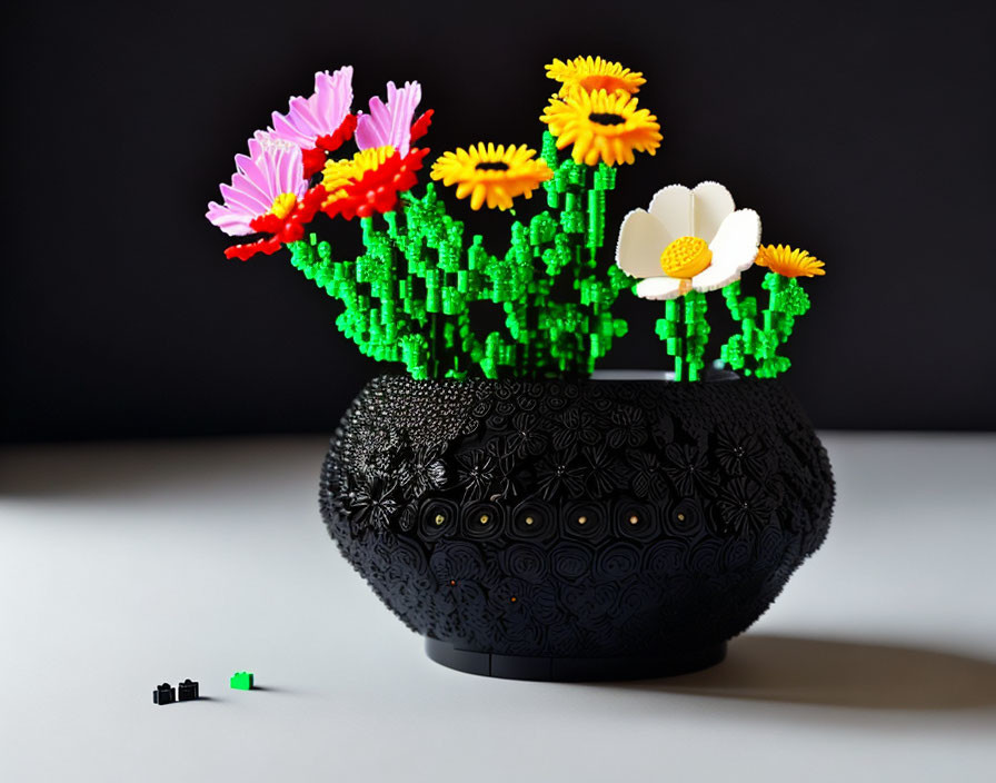 Lego Flowers in Black Vase