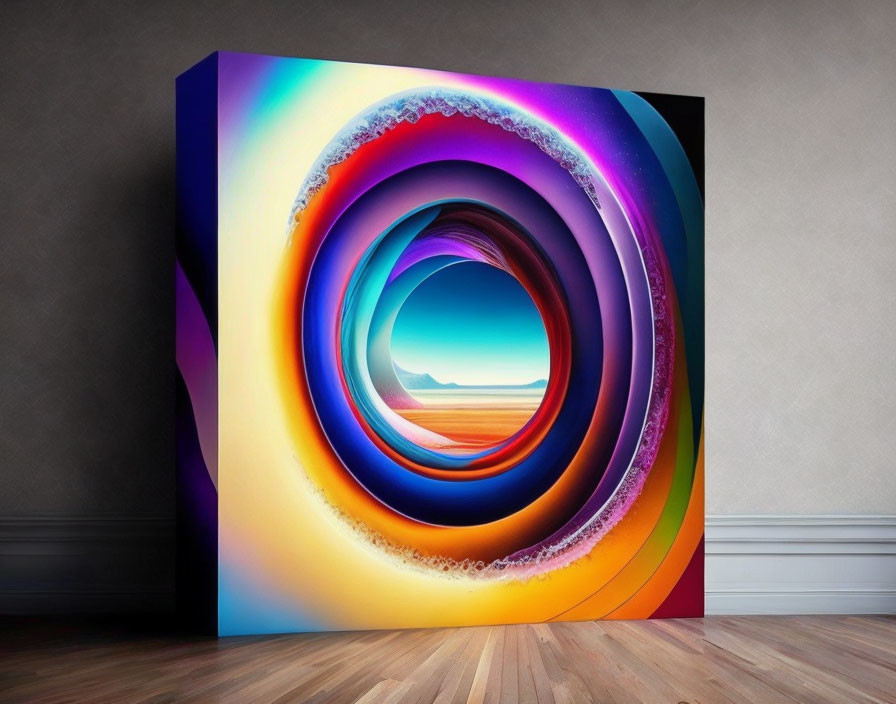 Colorful Abstract Canvas Painting with Beach Landscape Theme