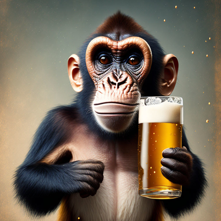 monkey drinking beer