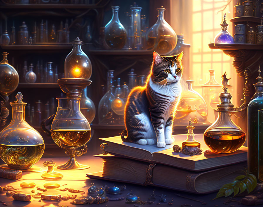 Cat in alchemist lab