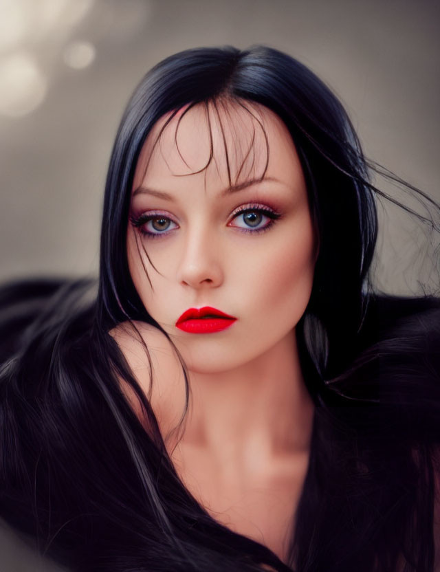 Portrait of a Woman with Striking Blue Eyes and Bold Red Lips