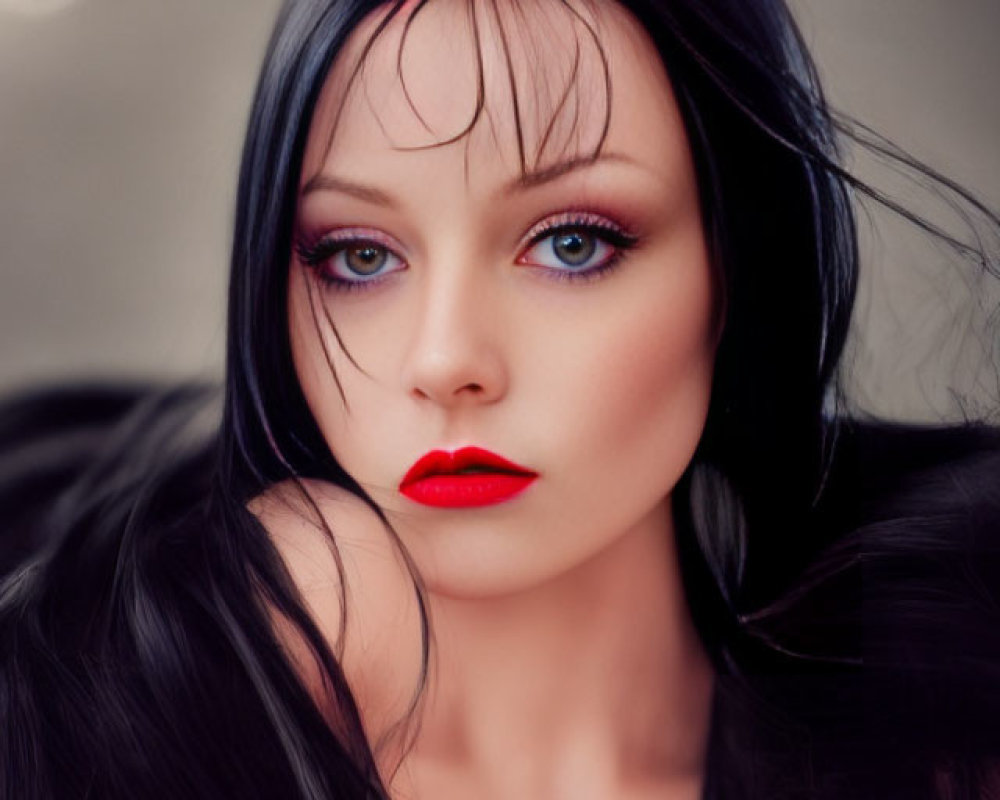 Portrait of a Woman with Striking Blue Eyes and Bold Red Lips