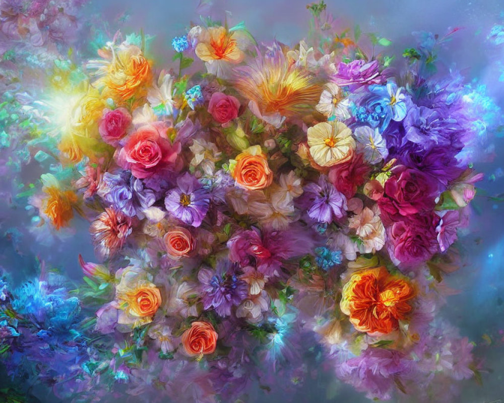 Colorful Flower Bouquet Painting in Soft, Ethereal Style