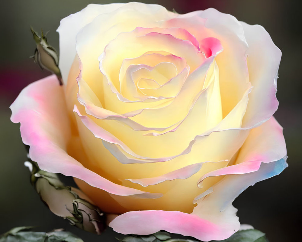 Delicate Yellow Rose with Soft Pink Edges Close-Up