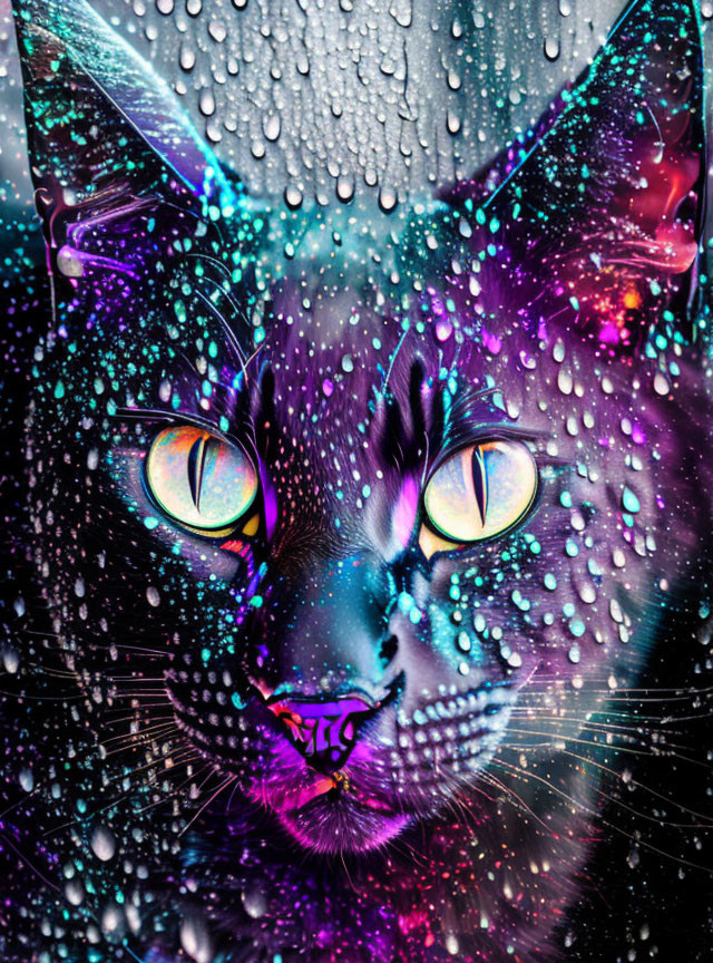 Black cat in the rain