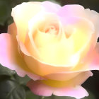 Close-up of yellow-pink gradient rose with soft petals and budding rose in blurred background